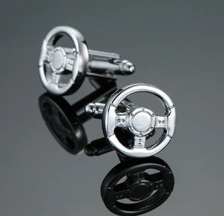 Detailed Silver Steering Wheel Cufflinks