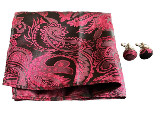 Burgundy Paisley Pocket Square & Cufflinks Set