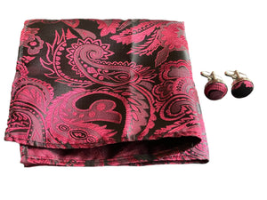 Burgundy Paisley Pocket Square & Cufflinks Set