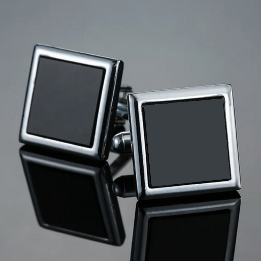 Solid Black Fill Silver Square Cufflinks