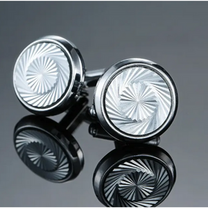 Circular Spin Detail Silver Cufflinks