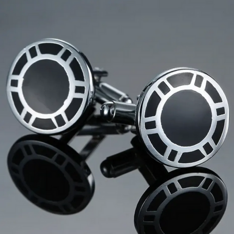 Circular Black Fill with Silver Frames Cufflinks