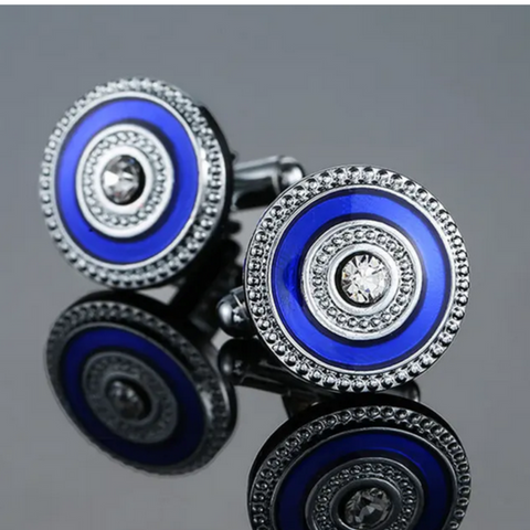 Detailed Circular Frame with blue fill Cufflinks