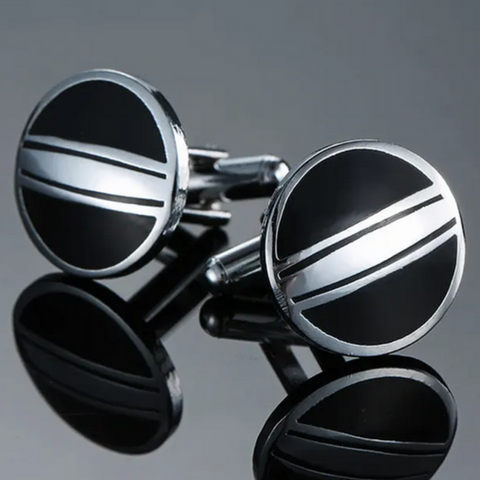 Centre Silver Stripe black fill Cufflinks