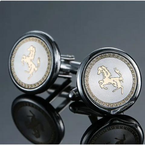 White fill Circle with Silver Stallion detailed centre Cufflinks