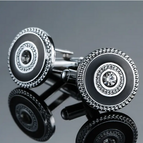 Detailed Circular Frame with black fill Cufflinks