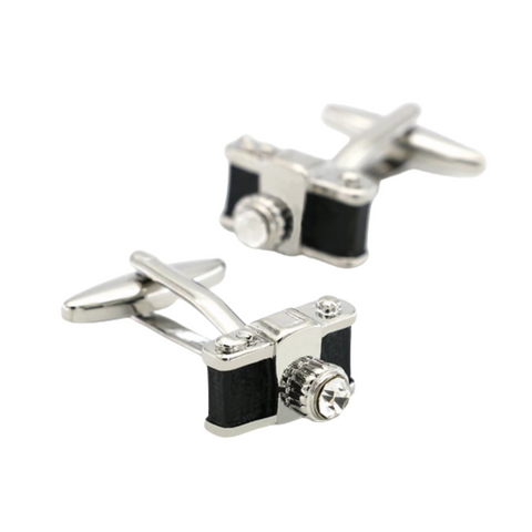 Novelty White Rhinestone Camera Cufflink