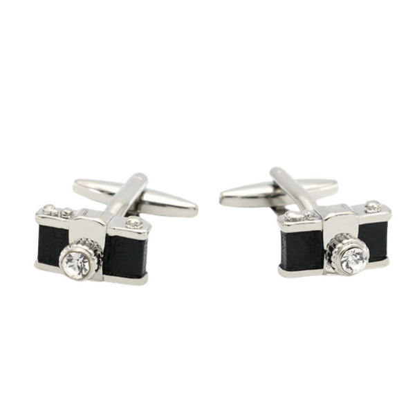 Novelty White Rhinestone Camera Cufflink