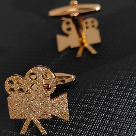 Gold Glittery Video Camera Cufflinks