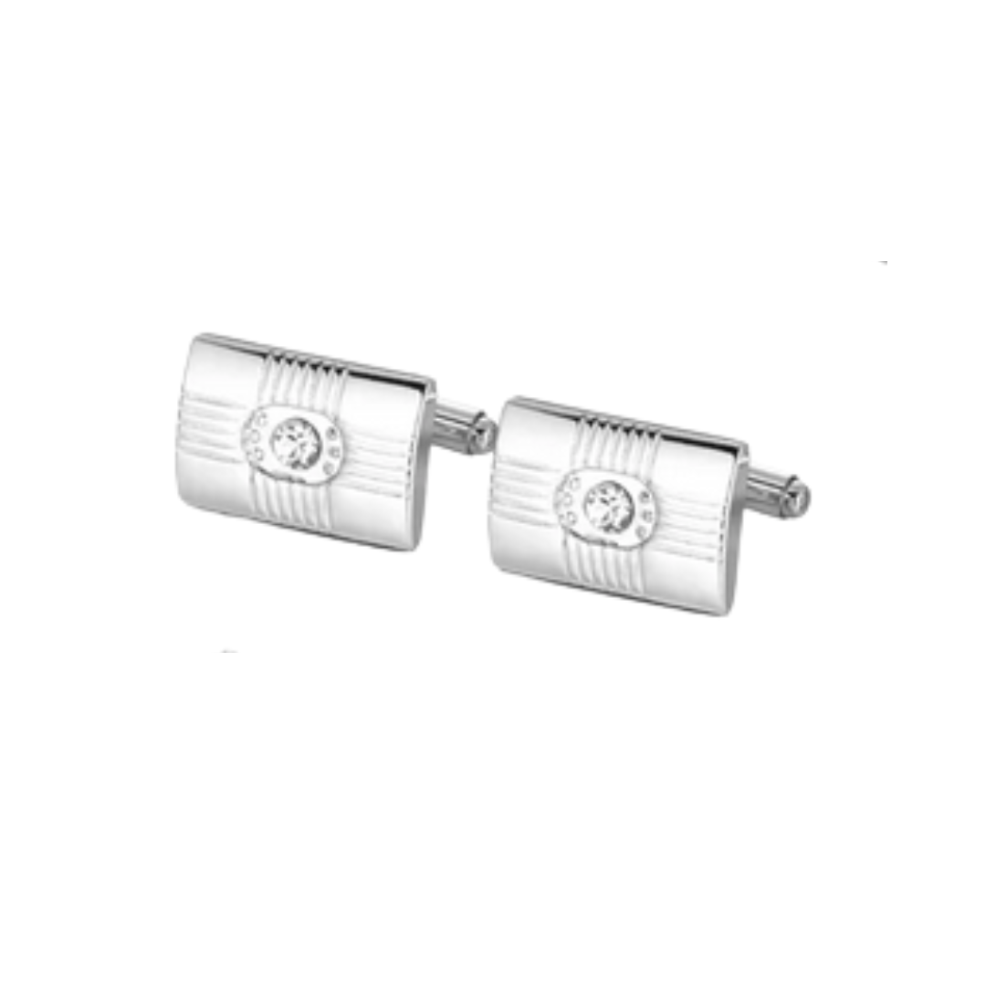 Stripes with Rhinestone Silver Cufflinks