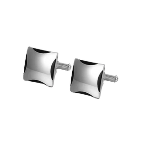 Black Crescent Detail on Silver Square Cufflinks