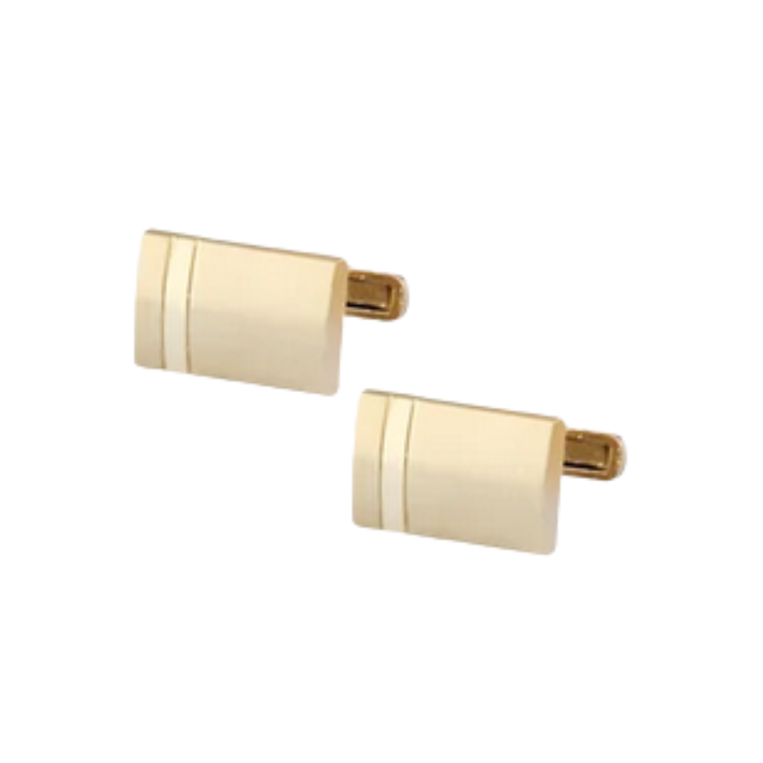 Gold Rectangular Concave Bar with line detail Cufflinks