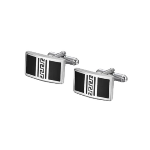 Black fill Rectangular Concave Bar with centre detailed line cufflinks