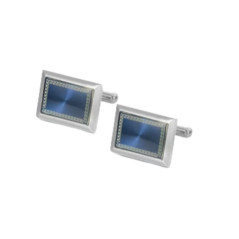 Silver Framed Blue Fill Rectangular Cufflinks