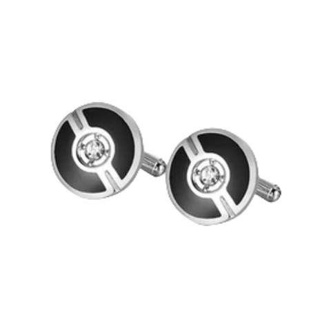 Solid Black Frame fill with White Rhinestone Silver Cufflinks