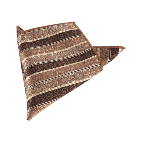 Subtle Filigree on Brown and Bronze stripe Pocket Square