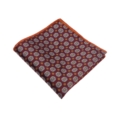 Classic Print 06 Dark Red with Orange Piping Pocket Square