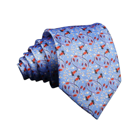 Classic Red Cockle Bell flowers Light Blue Regular Tie
