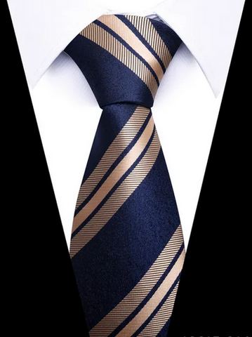 Classic Broad Champagne Stripes on Dark Blue Regular Tie