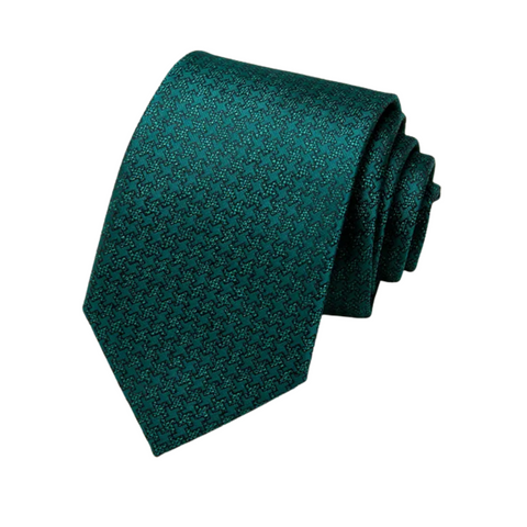Woven Subtle Geometric Puzzles on Dark Green Regular Tie