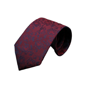 Vintage Rose Print on Wine Red Regular Tie
