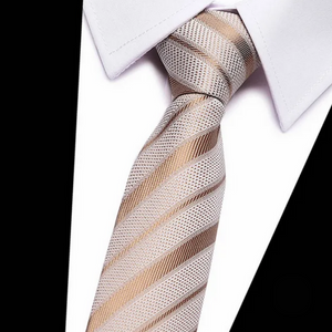Textured Stripe Champagne and Light Beige Regular Tie