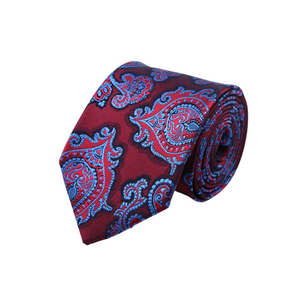 Large Turquoise Blue outlines Red Paisley Skinny Tie