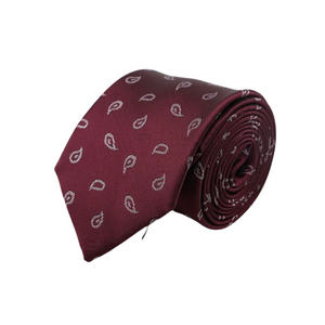 Minimalist White Paisley on Wine Red Skinny Tie
