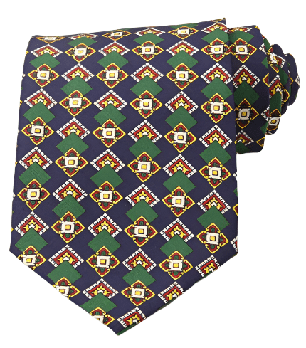 Abstract Green Square Design on Dark Blue Vintage Regular Tie - AJ