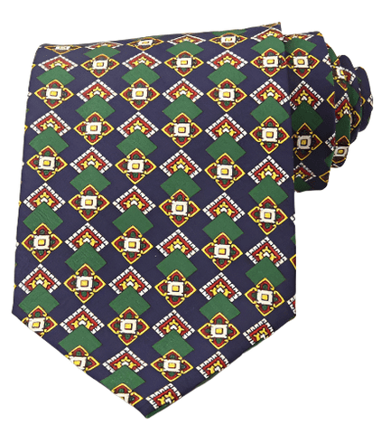 Abstract Green Square Design on Dark Blue Vintage Regular Tie - AJ