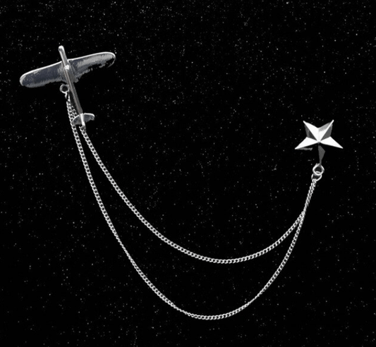 Airplane & Star Silver Lapel Pin Chain - AJ