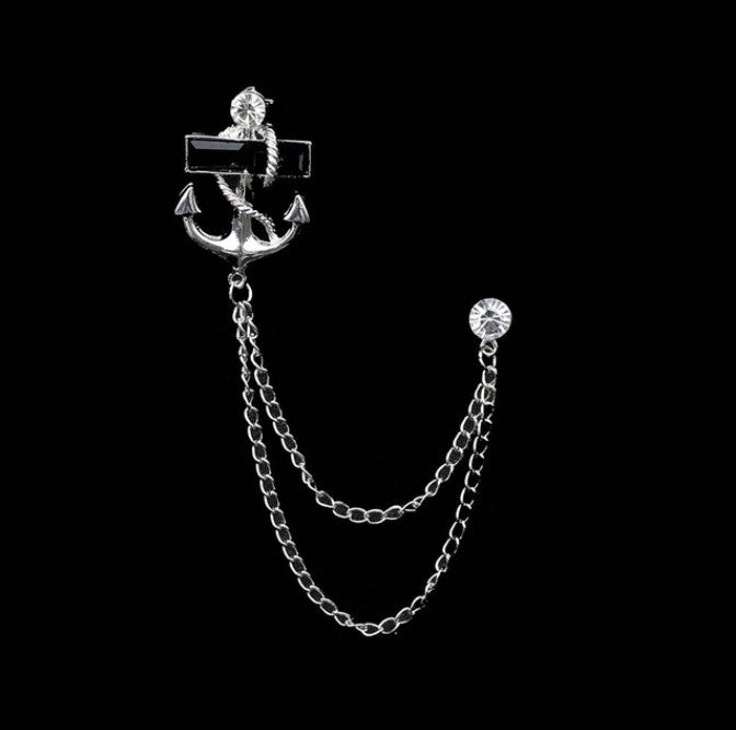 Anchor & Stone Silver Lapel Pin Chain - AJ