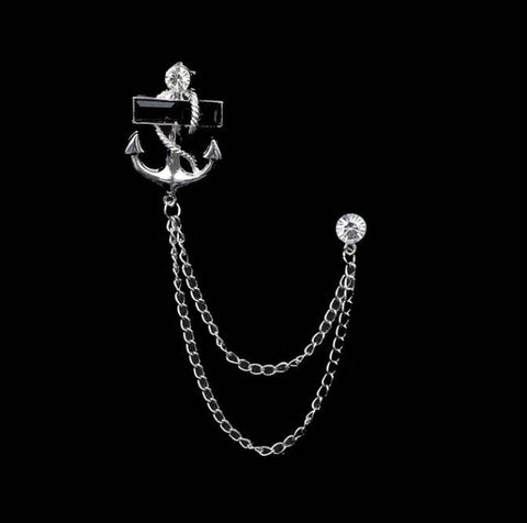 Anchor & Stone Silver Lapel Pin Chain - AJ
