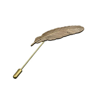 Antique Gold Feather Lapel Pin - AJ