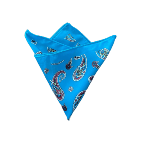 Azure Blue Paisley Pocket Square - AJ