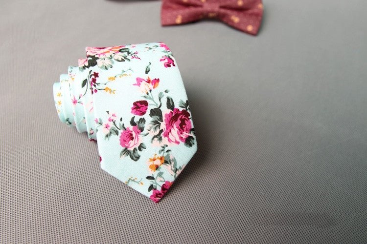 Baby Blue and Pink Floral Skinny Tie - AJ