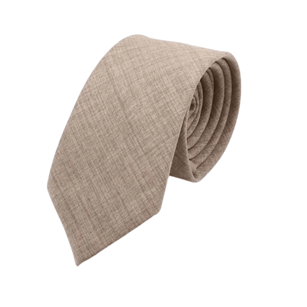 Beige Classic Cotton Skinny Tie - AJ