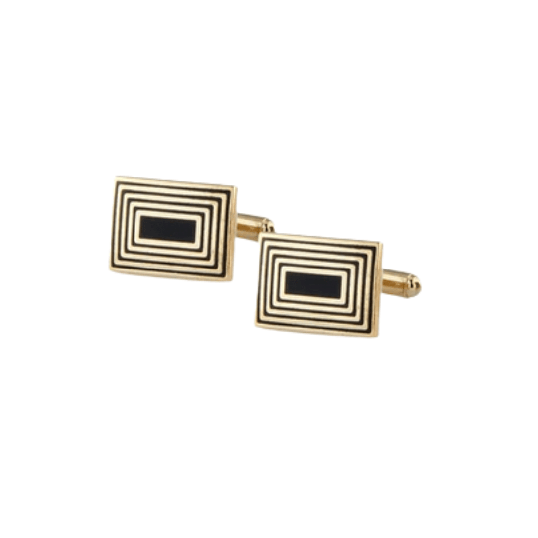 Black Fill lines on Gold Rectangular Cufflinks - AJ