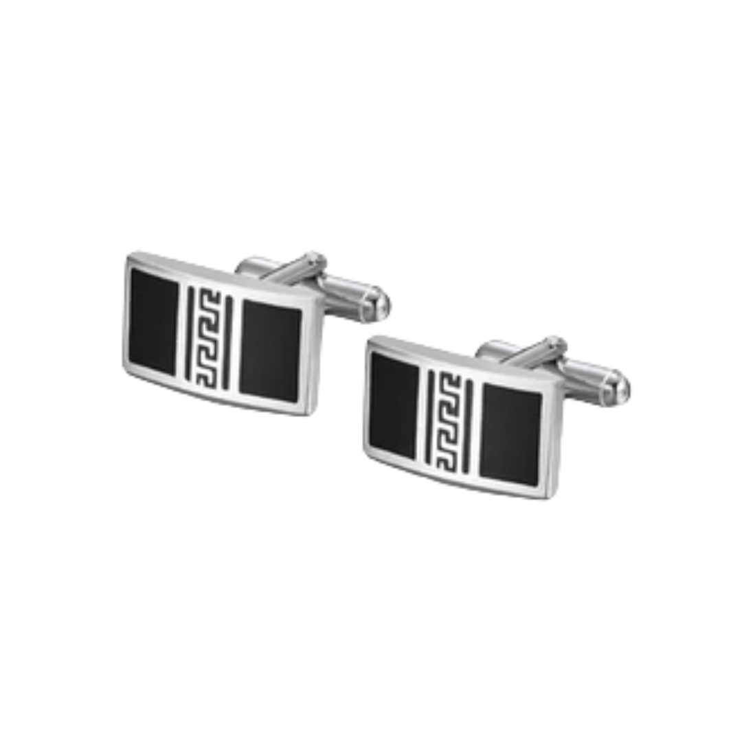 Black fill Rectangular Concave Bar with centre detailed line cufflinks - AJ