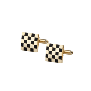 Black & Gold Checkered Square Cufflinks - AJ