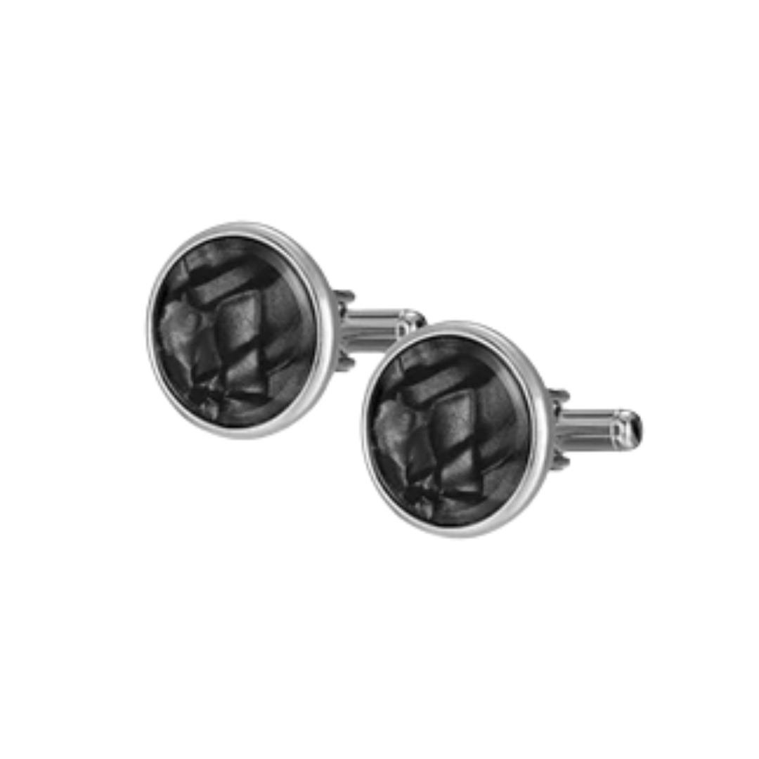 Black Pearlescent Fill Round Silver Cufflinks - AJ