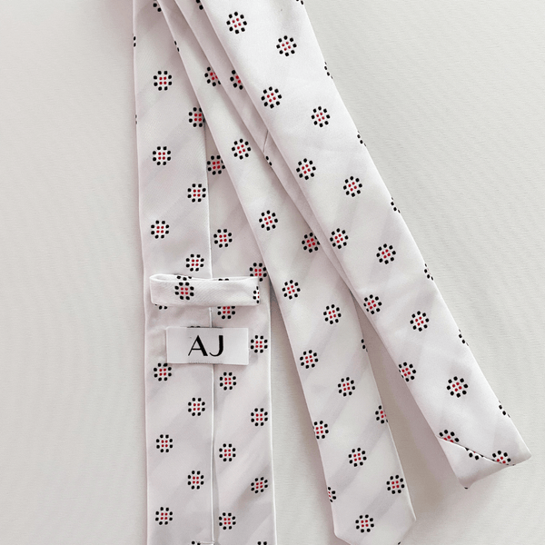 Black & Red dotted flowers on White Skinny Tie - AJ