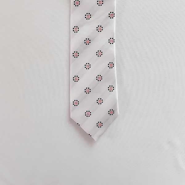 Black & Red dotted flowers on White Skinny Tie - AJ