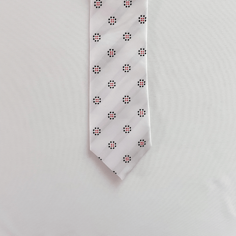 Black & Red dotted flowers on White Skinny Tie - AJ