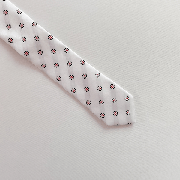 Black & Red dotted flowers on White Skinny Tie - AJ