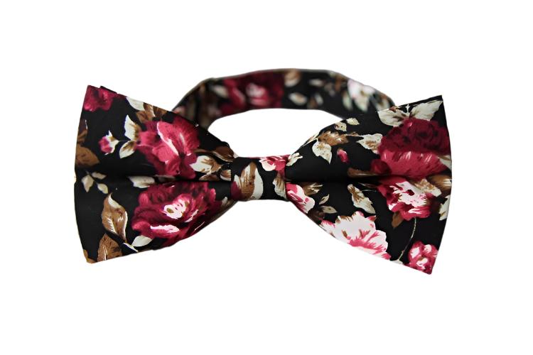 Black & Wine Red Floral Bow Tie - AJ