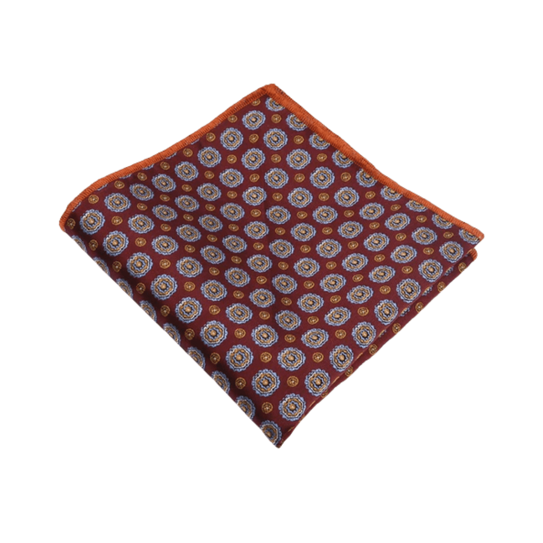 Classic Print 06 Dark Red with Orange Piping Pocket Square - AJ