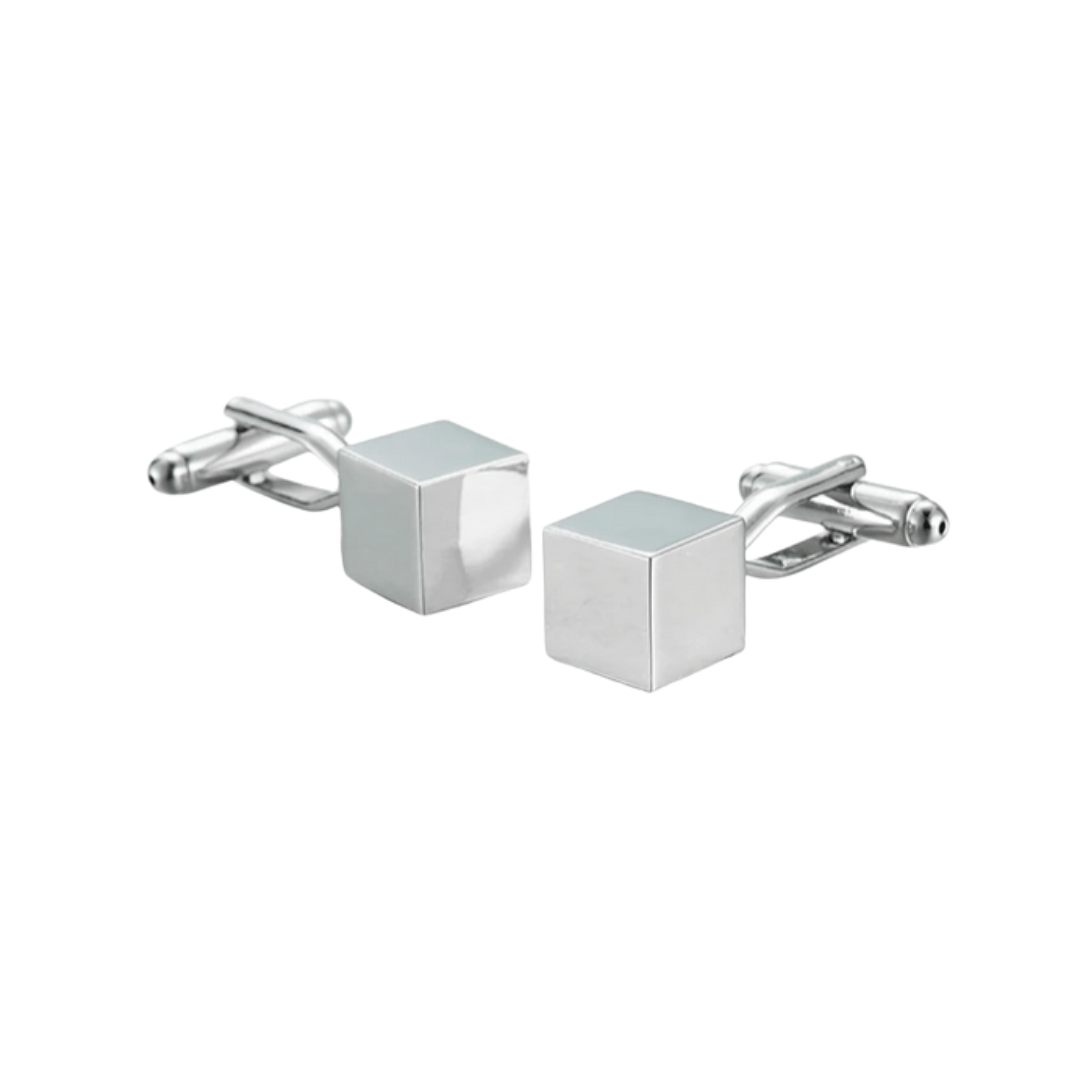 Classic Solid Cube Silver Cufflinks - AJ