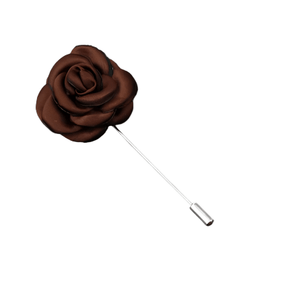 Coffee Brown Satin Flower Lapel Pin - AJ