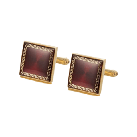 Dark Maroon filled frames on Gold Square Cufflinks - AJ